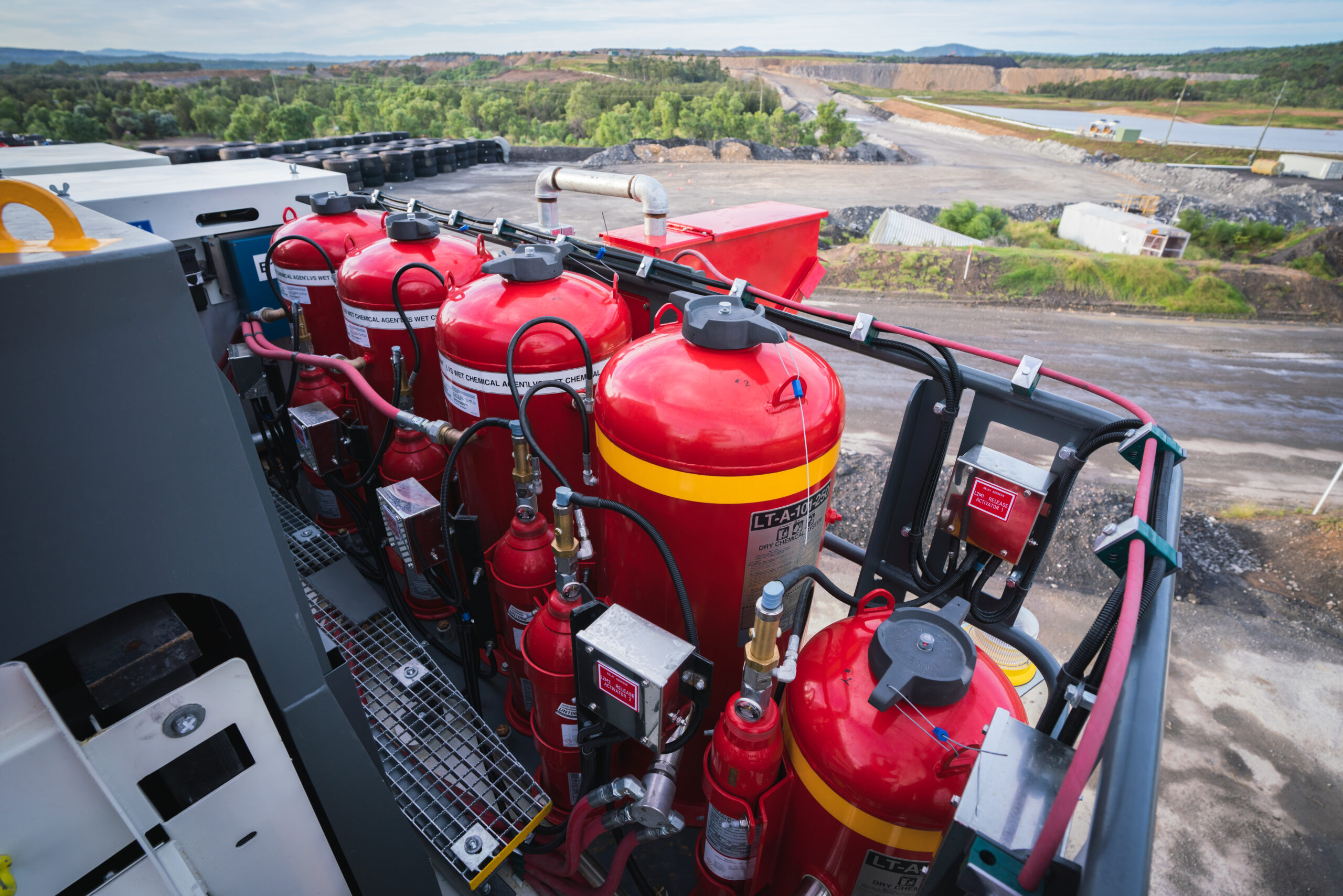 Top view of a Total Fire Solutions fire suppression system installed on a mine site.